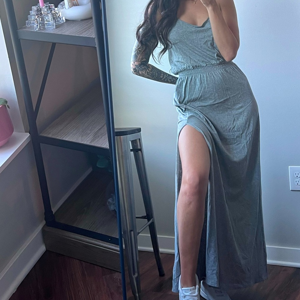 Abercrombie & Fitch Heather Gray Maxi Slip Dress with Side Slit